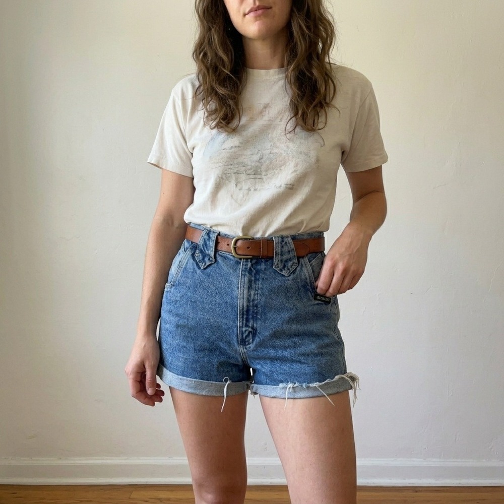 Vintage 90s Rockies Womens Shorts 3/4 Blue High Rise Western Cut Off Denim